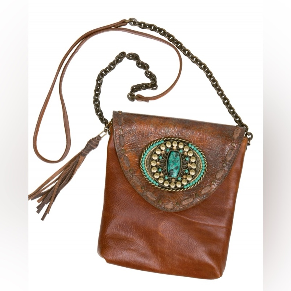 Leatherock satchel with an authentic turquoise stone